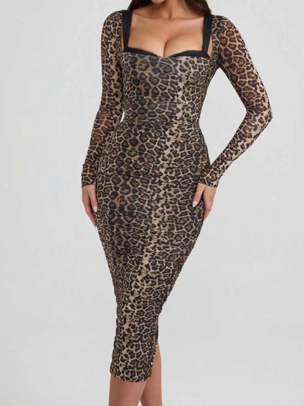 Oh Polly Leopard Print Mesh Midi Dress – NWT